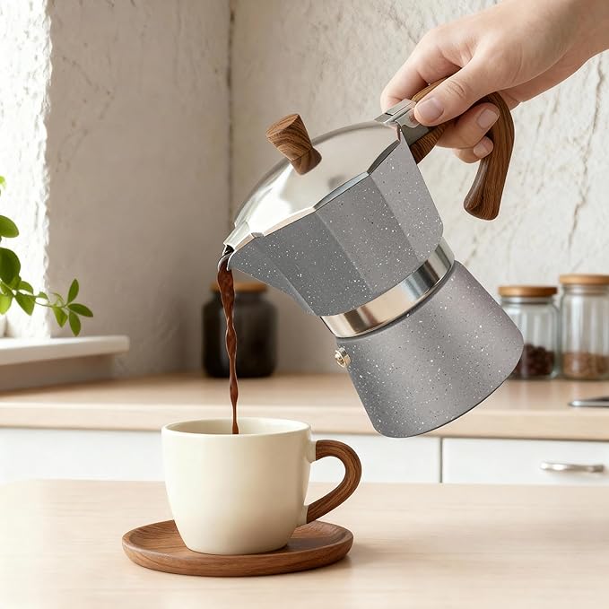 ShanSon Moka Pot Stovetop Espresso Maker 3 Cup 5 oz Italian Coffee Maker Manual Cuban Coffee Percolator Machine Italian Espresso Greca Coffee Maker for Cappuccino or Latte,Gray
