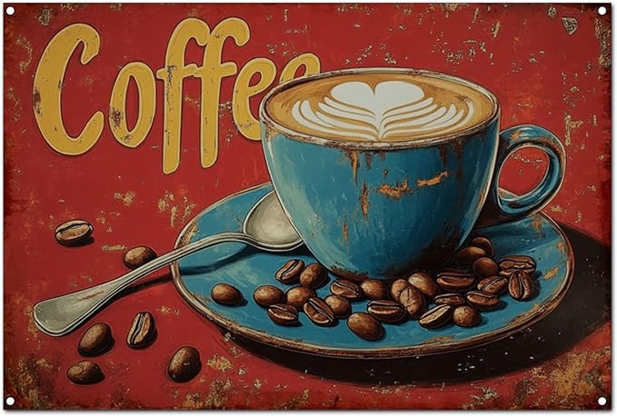 Funny Vintage Coffee Lovers Tin Sign Collection Wall Art – Retro Wall Decoration For Cafe Bar/Garage/Man Cave/Kitchen, 8x12 Inches (F, 12X8X0.08 IN) by Unknown