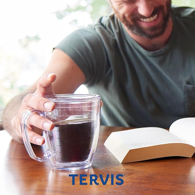Tervis Clear & Colorful Lidded Made in USA Double Walled Insulated Tumbler Travel Cup Keeps Drinks Cold & Hot, 16oz Mug, Navy Lid