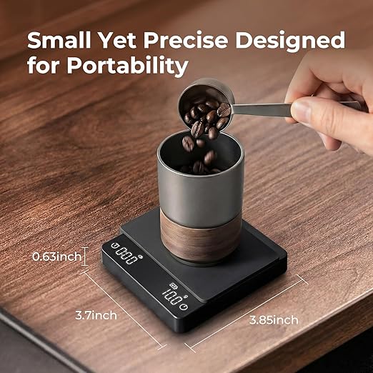 Mini Coffee Scale with Timer, USB-C Rechargeable Espresso Scale 2kg/0.1g High Precision Scale for Espresso & Pour-Over Coffee, Auto Timing, Water Ratio, Portable Digital Coffee Scale (Black)