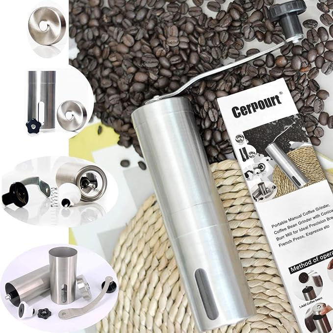 Portable Manual Coffee Grinder, Coffee Bean Grinder with Conical Burr Mill for Ideal Precision Brew, French Press, Espresso etc