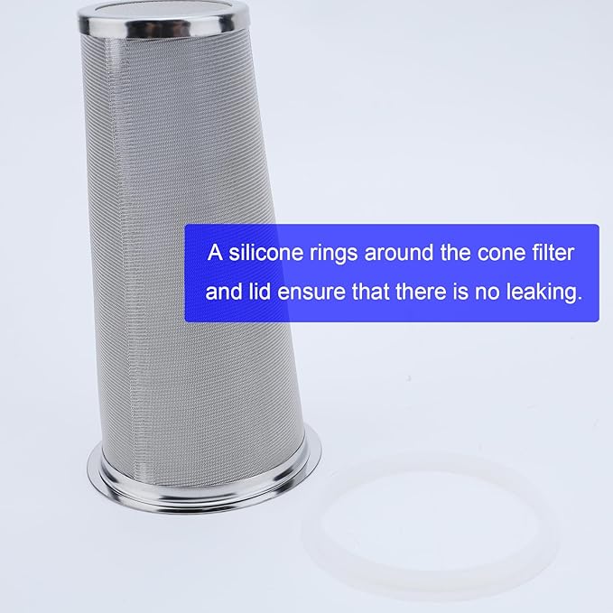 Fermus Cold Brew Coffee Filter for 32oz / 1Quart Wide Mouth Mason Jar Infuser 304 Stainless Steel Strainer with Seal Ring Design for Grounds Tea Fruit Coffee Filter (32 Ounces Mason Jar Filter)