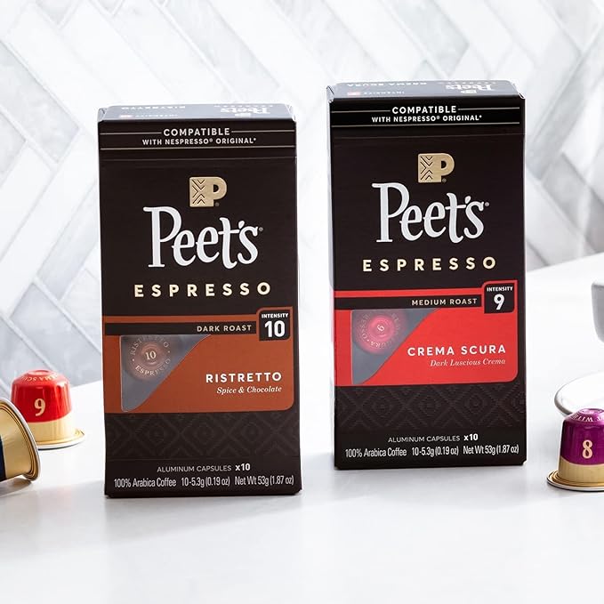 Peet's Coffee, Dark Roast Espresso Capsules, Compatible with Nespresso Original Machine - Ristretto Intensity 10, 100 Count (10 Boxes of 10 Espresso Capsules) (Pack of 2)