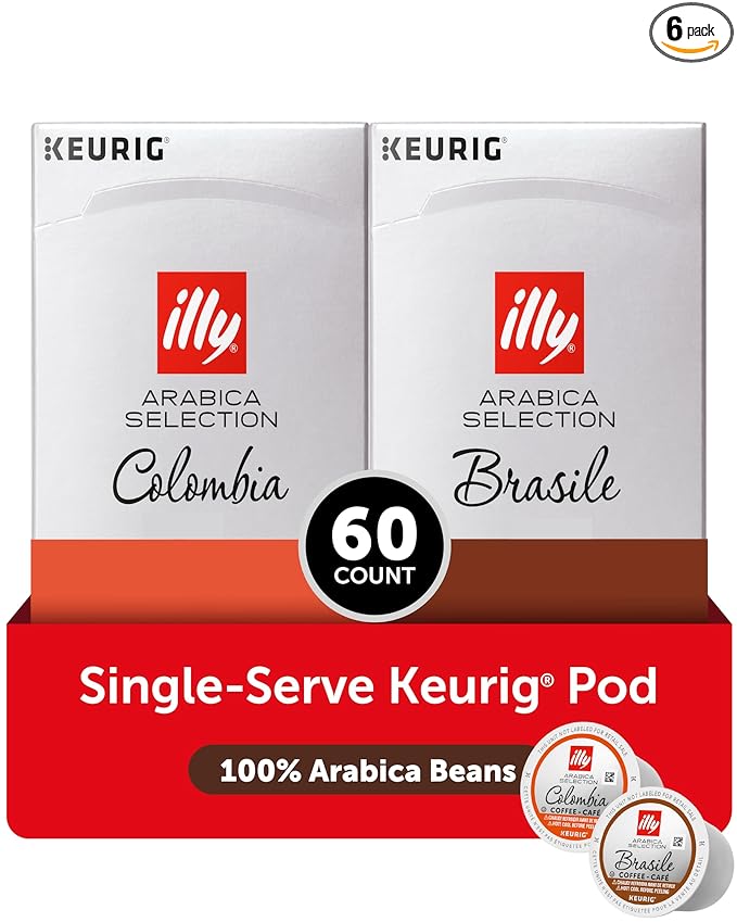 illy Coffee K Cup, Pods for Keurig Machines, Brasile & Colombia Single Origin Medium Roasts, 100% Arabica, Premium Italian Coffee, 10 Count, 6 Variety Pack