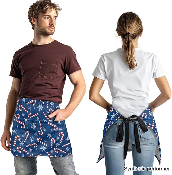 Waist Apron with 3 Pockets Waterproof 13 Inch Short Half Waist Aprons Women Men Server Aprons Waitress Waiter Apron - Image 2