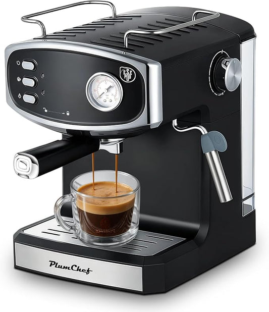 20 Bar Espresso Coffee Maker for Home - Professional Compact Coffee Maker witn Steam Wand Milk Frother, Pressure Gauge, 54oz Tank - Low Noise Fast Brew for Cappuccino, Latte,black