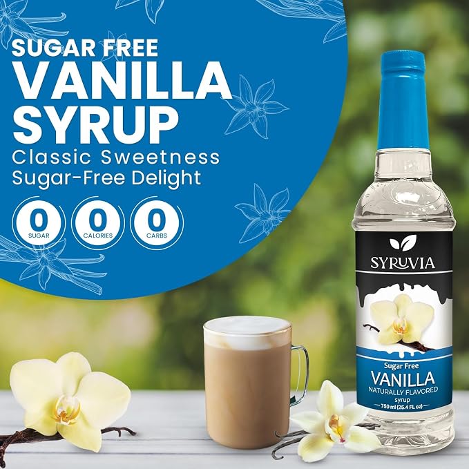 Syruvia Sugar Free Vanilla Syrup for Coffee – Zero Sugar Vanilla Coffee Syrup, for Lattes, Drinks & Beverages – 25.4 fl oz, With Pump - Image 3