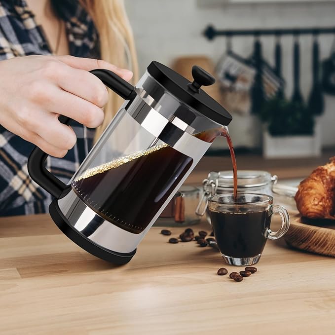 French Press Coffee Maker 12 Oz, Mini Coffee Press 1 Cup, Single Serve French Press, With 3 Filterations, Heat Resistant Thickness Borosilicate Glass, Coffee Brewer Tea Press