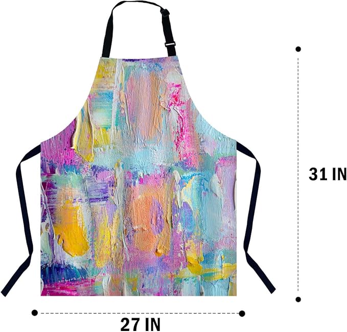Oil paints cover Abstract print Multicolor Apron Adjustable Neck Bib Apron for Men Women,Suitable for Kitchen Cooking Waitress Chef Apron - Image 2