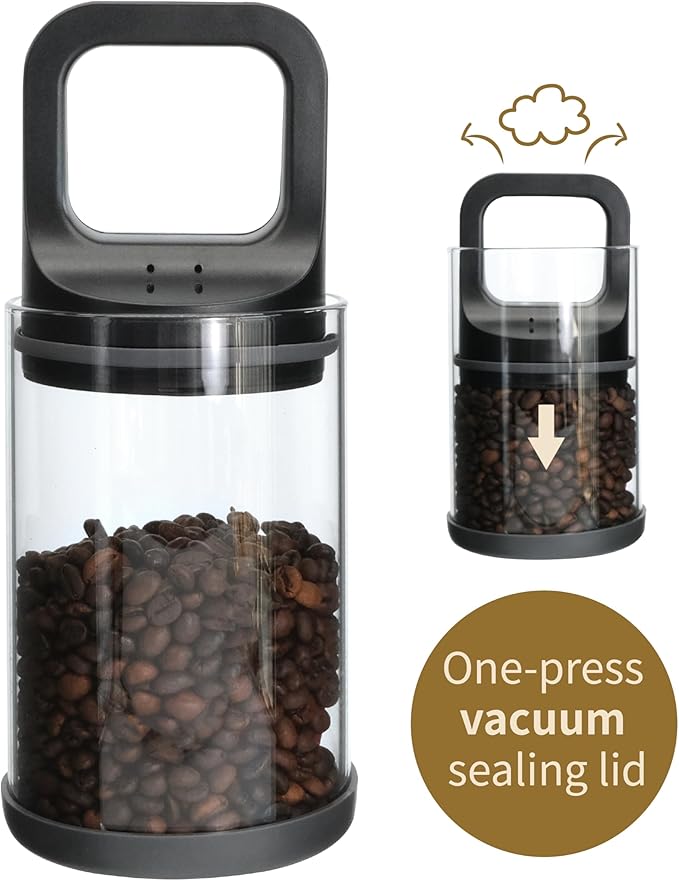Premium Coffee Canister with Vacuum Seal Technology, Airtight Coffee Bean Storage Container with Push Lid, Borosilicate Glass Container for Coffee Freshness (950ml/32oz)