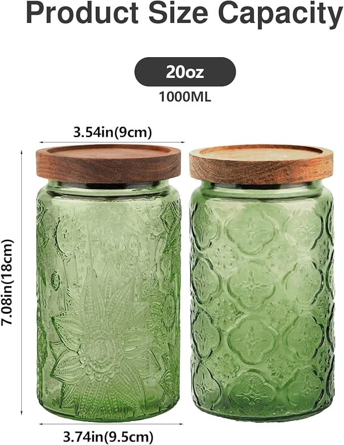 Glass Jar with Lid, Vintage Glass Storage Jars with Airtight Lid Coffee Canister Sugar Container for Kitchen Counter Pantry, Spice, Candy, Coffee Beans, Tea, Oats (34FL OZ Sunflower Green)
