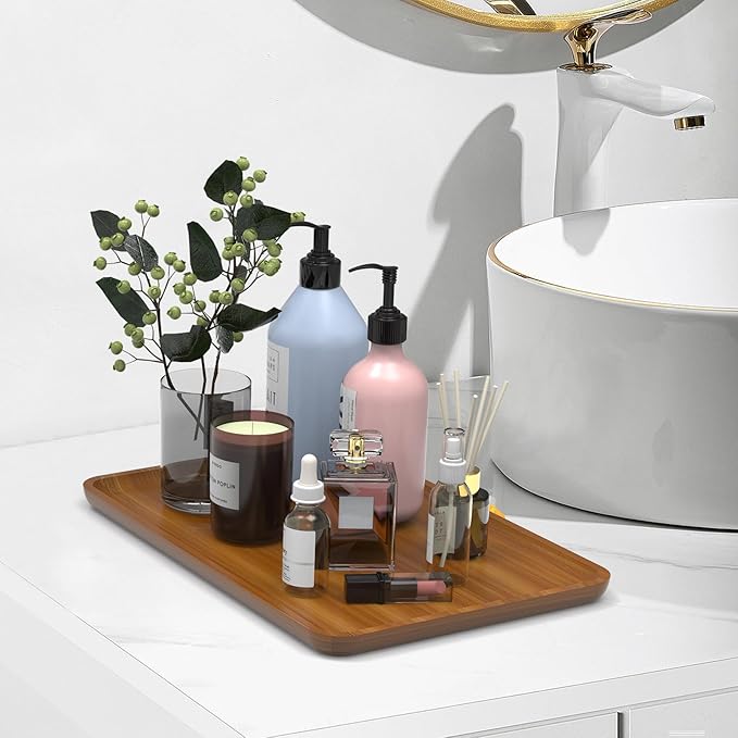 Bamboo Vanity Tray, Decorative Tray for Counter, Coffee Table, Kitchen, Bedroom (Small)