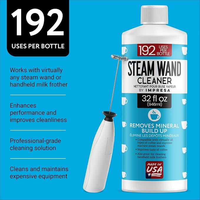 IMPRESA 32 oz Steam Wand Cleaner, Removes Mineral Buildup and Milk Protein Residue in Steam Wands, Milk Frothers, and Stainless-Steel Pitchers, Up to 192 Uses, Barista Cleaning Tool - Image 2