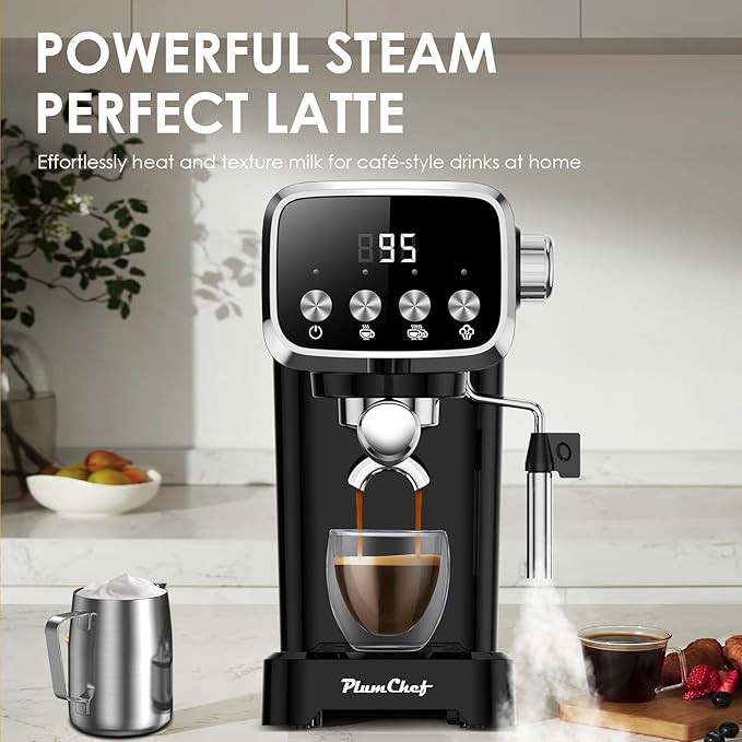 PLJY0110 20BAR Slim Vertical Espresso Machine with Milk Frother, Built-in Cup Warmer,Compact Space-Saving Design 43 OZ Detachable Tank, for Rich Espresso, Americano, Latte, Black