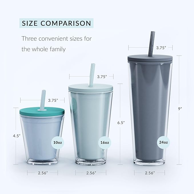 Maars Classic Acrylic Tumbler with Lid and Straw | 10oz Kids Premium Insulated Juice Cups, Double Wall Reusable Plastic Cups - Coral Reef, 2 Pack