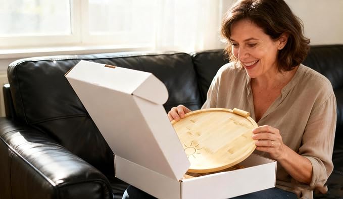 Bamboo Tray with Handle, Round Wooden Serving Tray for Bed Breakfast, Charcuterie Platters, Footstools, Coffee Tables, Outdoor Gatherings, Gifting and Home Decor Storage Tray (11.8 inch)