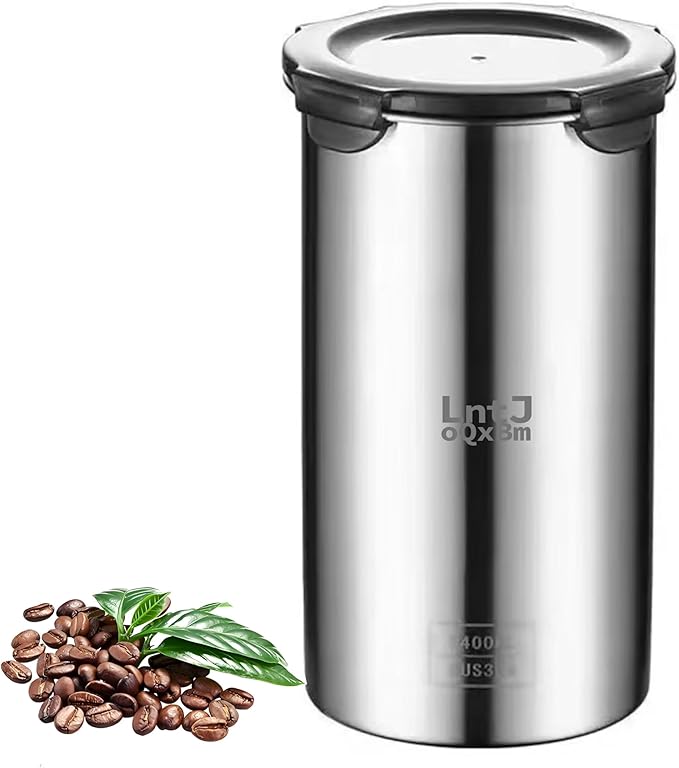 Stainless Steel Vacuum Seal Coffee Canister With Clear Lid, Airtight Food Storage Container With Locking Clamp for Coffee Beans, Tea, Cereal, Nuts (304 Steel With Clear Lid, 47 fl oz / 1400ml)