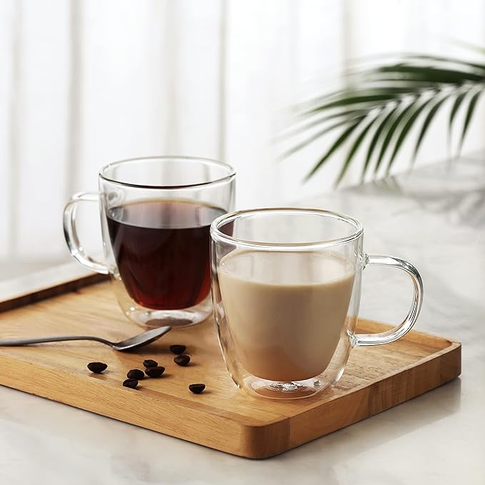 CNGLASS Large Double Wall Glass Coffee Mug 17 oz,Insulated Glass Coffee Cups with Handle,Set of 1