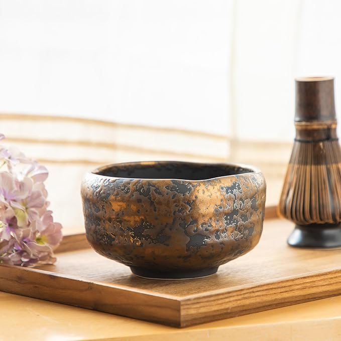 Asayu Japan Matcha Bowl, Handmade in Gifu Japanese Ceramic Chawan, 600ml, Dishwasher Safe for Tea Ceremoney, Green Tea, Pottery - Kogane