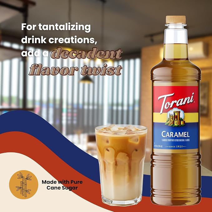 Torani Caramel Syrup 1 Liter Bottle with Pump – Premium Coffee Flavoring Made with Pure Cane Sugar & Natural Flavors for Lattes, Frappes, Desserts, Cocktails & More – Café-Quality Sweetener - Image 7