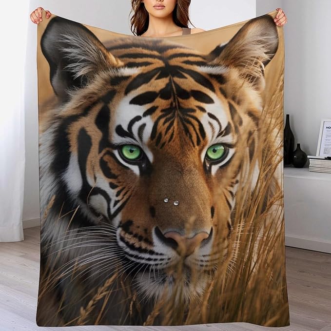 Beautiful Tiger Animal Nature Forest Super Soft Throw Blanket, Rustic Grass Brown Flannel Fleece Decorative Throw for Sofa Couch Bedroom Decor Outdoor Use 40"x50"