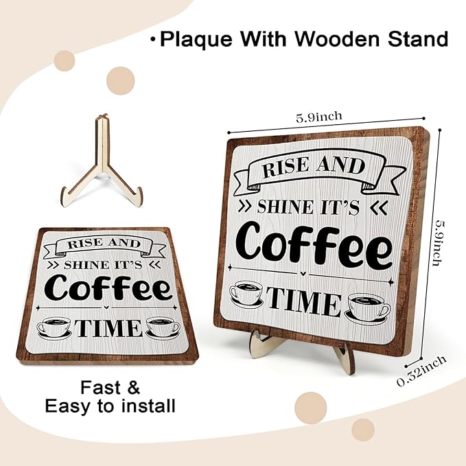 Coffee Bar Sign Plaque, Coffee Signs for Coffee Station, Vintage Coffee Sign Decor for Kitchen, Coffee Bar Accessories, Coffee Themed Gifts, Farmhouse Cafe Sign,Coffee & Tea Bar Decor Signs (Gray&Brown, 5.9x5.9inches)