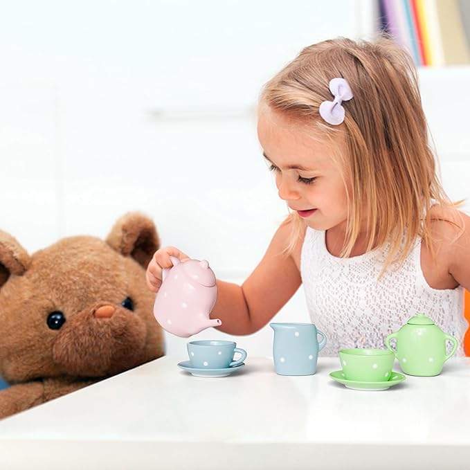 Lollipop Porcelain Tea Set for Little Girls | Kids Tea Party Toy with Teacups and Saucers | Delightful Girls Tea Set for Ages 4-12 | Charming Porcelain Tea Cups for Childs -13 pcs Teacups Sets