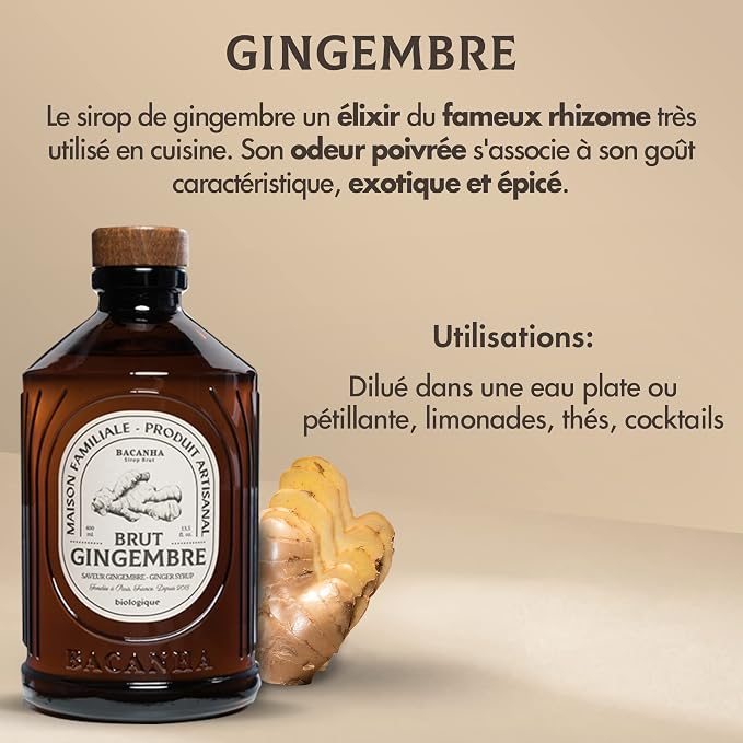 Bacanha Organic Raw Ginger Syrup - Premium French Spiced Syrup - 400ml Glass Bottle – Warm & Zesty Flavor for Cocktails, Teas & Lemonades - Gourmet and Organic - 400ml Glass Bottle - Image 4