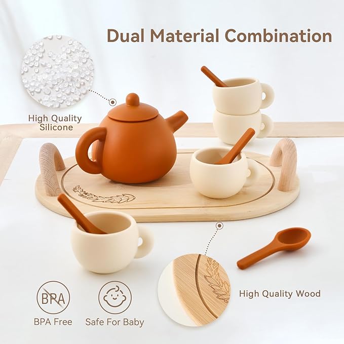 Silicone Tea Set for Toddlers – Kids Tea Set for Girls & Boys, Pretend Play Tea Party Set with Teapot, Cups & Spoons – Safe Tea Sets for Toddlers 3-5 Years Old