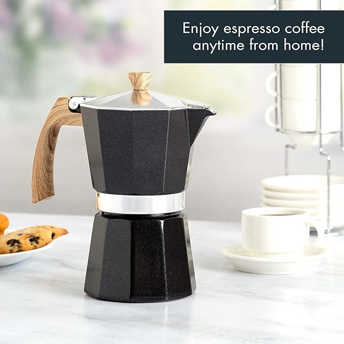 Primula Aluminum Stove Top Espresso Coffee Maker, Percolator Coffee Pot for Moka, Cuban Coffee, Cappuccino, Latte and more, Perfect for Camping, 6 Cup, Black