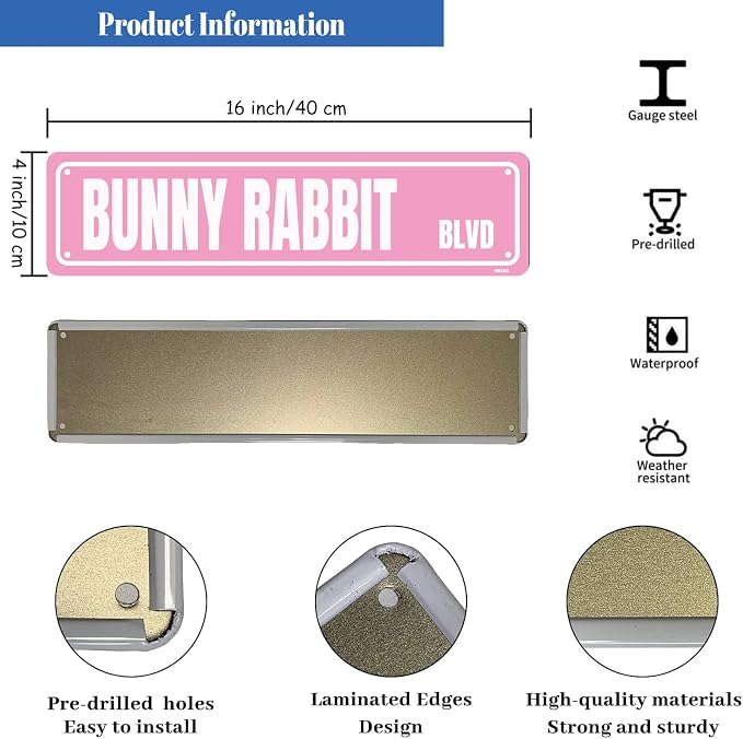 Bunny Rabbit Sign Metal Signs Street Road Sign Funny Cafes Bar Pub Beer Club Wall Home Decor 16X4 Inches - Image 2