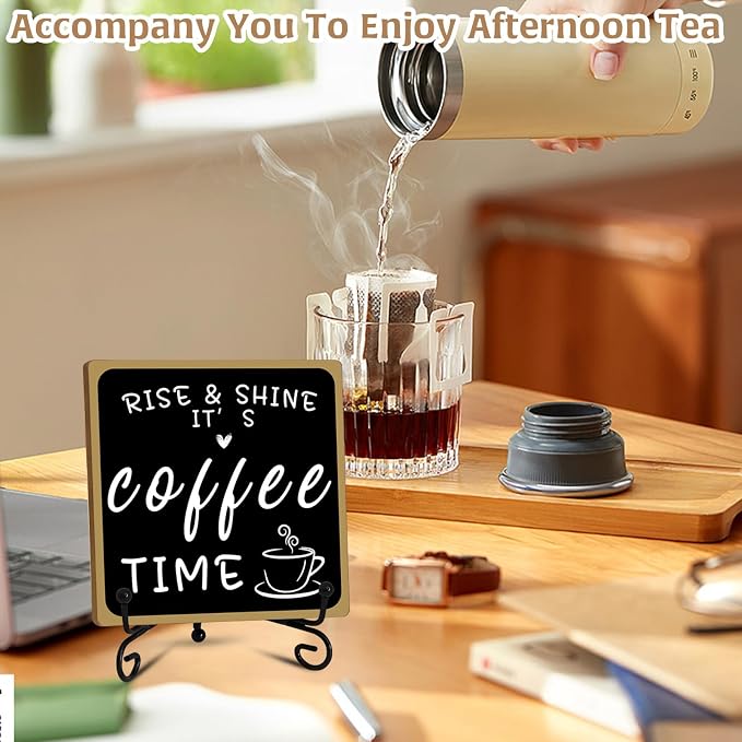 2Pcs Coffee Bar Sign Decorations, Black and White Coffee Sign Decor with Iron Stand Wooden Coffee Bar Decor Tabletop Shelf Accessories, Coffee Decorations for Coffee Bar Coffee Station Home Farmhouse - Image 4
