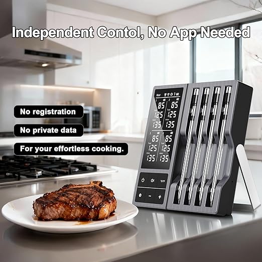 Wireless Meat Thermometer Digital 4 Probes - 800FT Bluetooth Food Thermometer for Cooking, NIST Certified Accuracy ±0.5°, Standalone Base Dual Probes for Kitchen Grill BBQ Oven Smoker Rotisserie