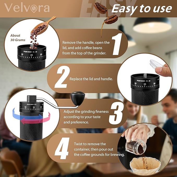 Manual Coffee Grinder with 40 External Adjustable Settings, Ceramic Conical Burr, Non-Slip Hand Coffee Grinder, Portable Coffee Mill for Espresso, Pour Over, French Press, Camping