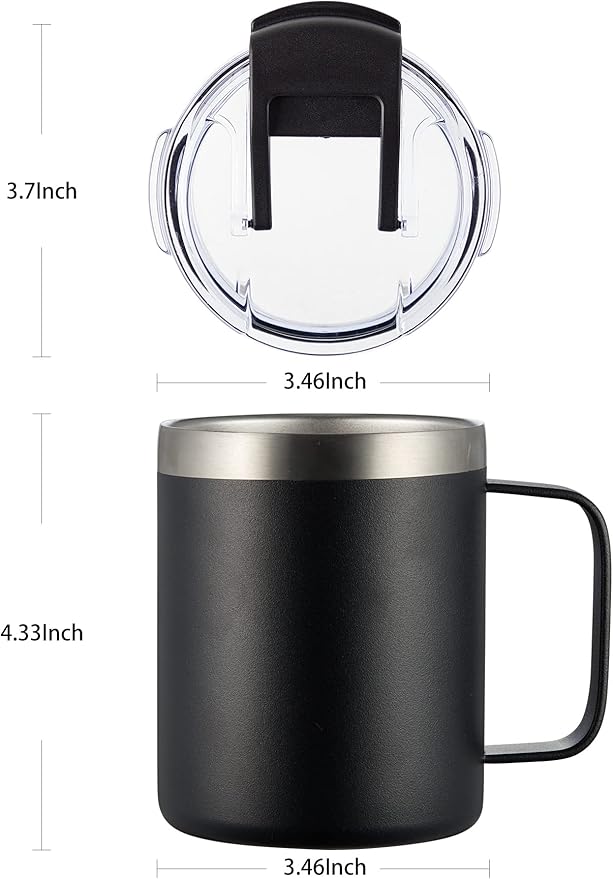 ALOUFEA 12oz Stainless Steel Insulated Coffee Mug with Handle, Double Wall Vacuum Tumbler Cup with Fliping Lid, Army Green, 2 Pack