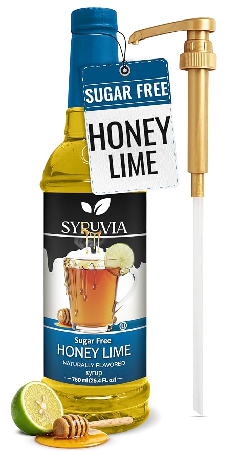 Syruvia Sugar Free Honey Lime Flavored Syrup for Drinks, Cocktails, Mocktails, Iced Teas and Desserts – 25.4 fl oz, With Pump by SYRUVIA