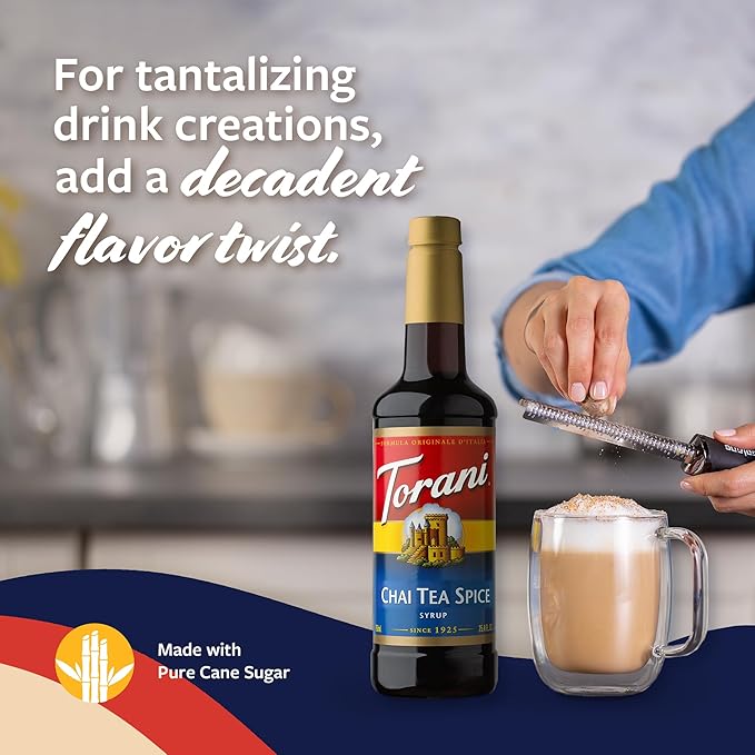 Torani Coffee Syrup, Chai Tea Spice Flavored Syrup for Drinks, Pump Included, 25.4 Fl Oz