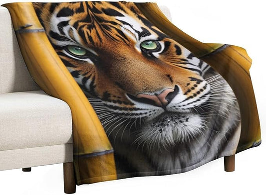 Beautiful Tiger Bamboo Eye Nose Super Soft Throw Blanket, Rustic Whisker Orange Flannel Fleece Decorative Throw for Sofa Couch Bedroom Decor Outdoor Use 40"x50"