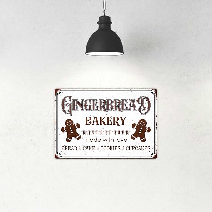 Gingerbread Bakery Made With Love Bread Cake Cookies Cupcakes Vintage Metal Tin Sign Home Wall Decor For Kitchen Bakery Coffee Bar Farmhouse Restaurants Cafe 8X12 Inch Christmas Decorations - Image 3