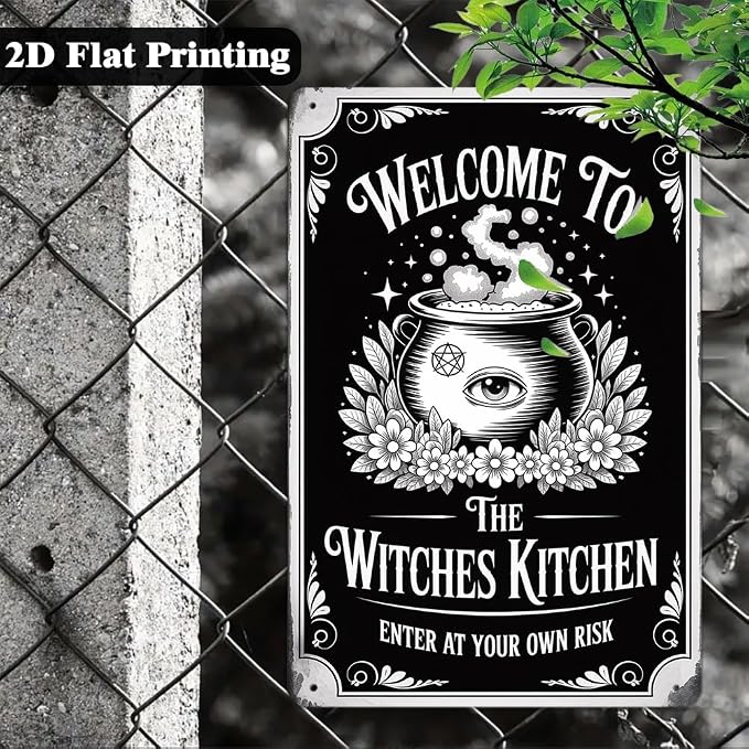 Vintage Halloween Metal Sign ''Welcome To The Witches Kitchen'' Tin Sign - 8x12 Inch, Spooky Witch Brewing Art Sign For Kitchen, Cafe, Garage Decor, Halloween Party Accessories, Halloween Decor - Image 4