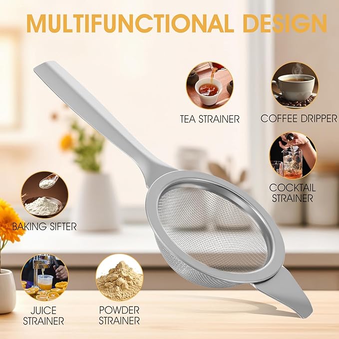 2.2" Mini Matcha Sifter Set, 30 Fine Mesh Matcha Strainer with Handle and Base, Stainless Steel Small Tea Strainer for Loose Tea Coffee Cocktail(Sliver)