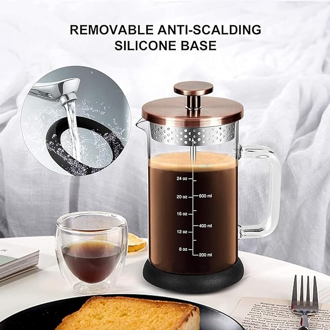 French Press Coffee Maker 34 Ounce Espresso Tea Coffee Maker with 4 Filters System, Stainless Steel Plunger and Heat Resistant Borosilicate Glass BPA-Free Brewed Tea Pot Coffee Plunger