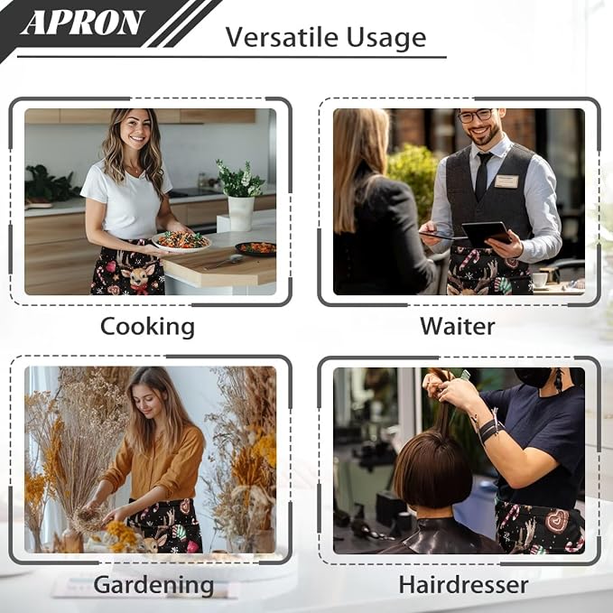 Waist Apron with 3 Pockets Waterproof 13 Inch Short Half Waist Aprons Women Men Server Aprons Waitress Waiter Apron - Image 5