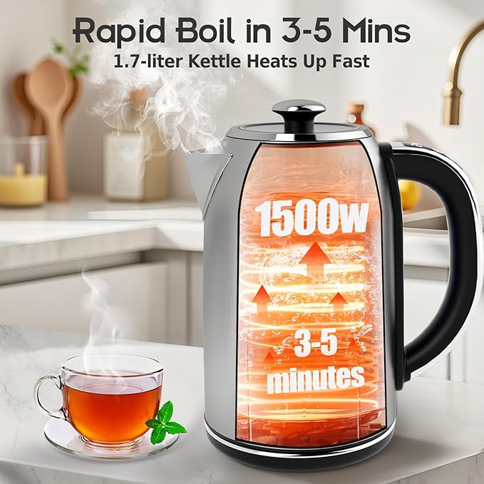 Electric Kettle Temperature Control,1.7L Electric Tea Kettle with 7 Temperature Settings,1500W Hot Water Boiler Heater, LED Display&Touch Control,Auto-Shutoff/Boil-Dry Protection