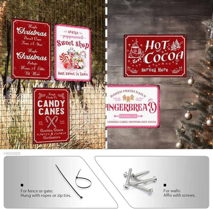 Santa's Peppermint Sweet Shop Christmas Metal Sign Pink Red Christmas Vintage Print Art Poster 12" x 8" Aluminium Hanging Plaque for Home Kitchen Patio Yard Cafe Coffee Bar Wall Decor - Image 5