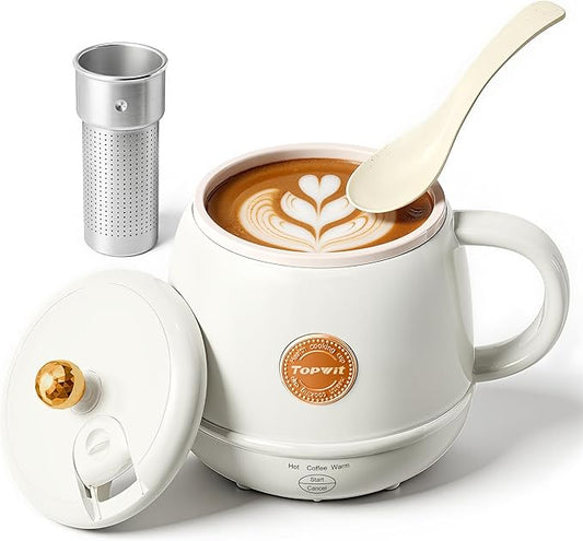 TOPWIT Electric Travel Kettle, 14oz Rapid Heating Up to 212°F, Temperature Control Heating Coffee Mug Warmer for Warm Drinks, Portable Tea Kettle for RV, Camping, Gift for Family/Friends/Elders, 110V