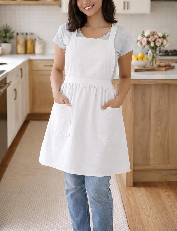 Pinknoke Cute Cotton Pinafore Aprons for Women with Pockets for Kitchen | Vintage Apron Dress,Adjustable Cross Back,2 Pockets,Long Straps,for Cooking Backing Gardening Painting Cleaning Gift Giving - Image 2