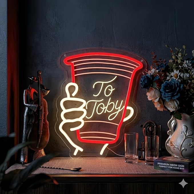 Red Solo Cup Toby Neon Sign - A Tribute to the Country Music Singer - Fun Bar Decor for Country Music Lovers and Party Nights13.4 * 10.4 Inch