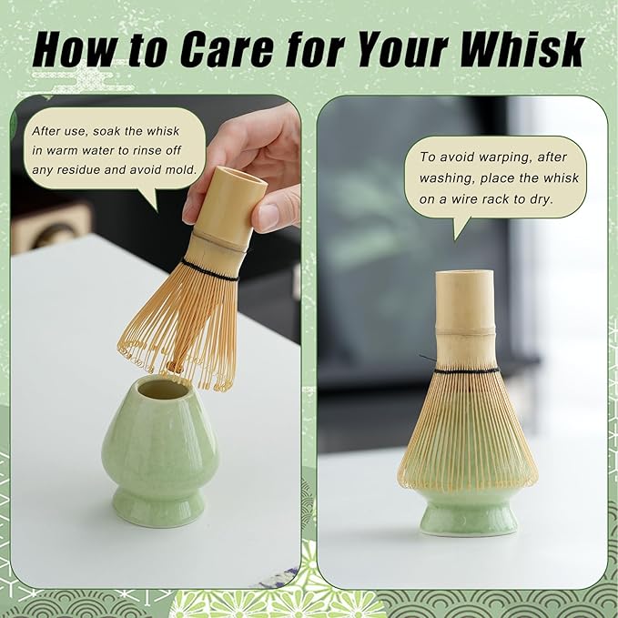 Clay&Fire Matcha Whisk Set, Ceramic Matcha Set, Matcha Bowl with Spout and Whisk, 9 pcs Matcha Tea Kit for Matcha Lovers, Ideal Gift Christmas, Birthday (Green)