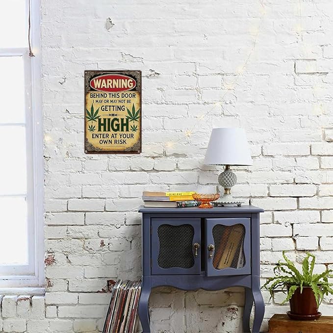 Iron Vintage Humor Warning Metal Sign 8"x12" - Cannabis Leaf Multipurpose Wall Decor for Home, Garden, Man Cave - Durable Iron, Weather-Resistant, Pre-Drilled for Easy Mounting, English Text - Image 2